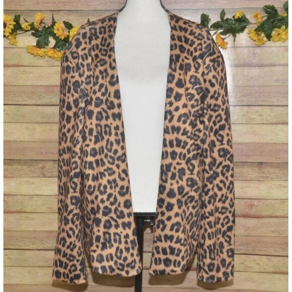 Crazy Train Women's 3XL Brown Leopard Print Open Front Lined Blazer Jacket - Picture 4 of 12